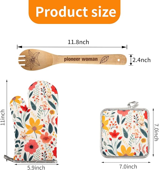 8 Pcs Kitchen Stuff Accessories Include 5 Cute Wooden Spoons & 1 Floral Kitchen - Image 3