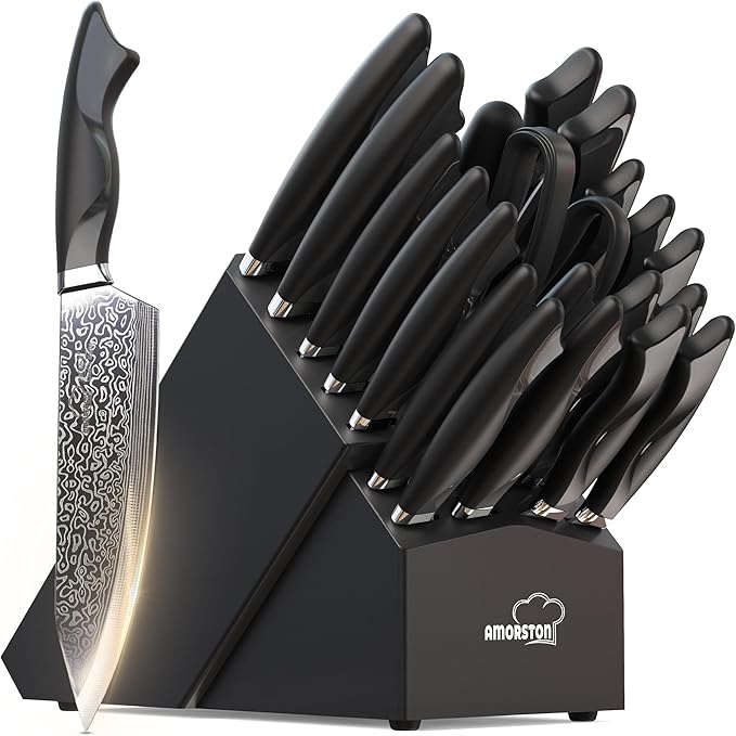 Amorston 22 Pieces Knife Set, Laser Engraved High Carbon Stainless Steel Knife by Amorston