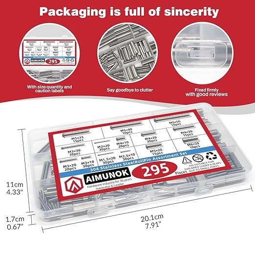 295-Piece Stainless Steel Roll Pin Assortment Kit - Image 6