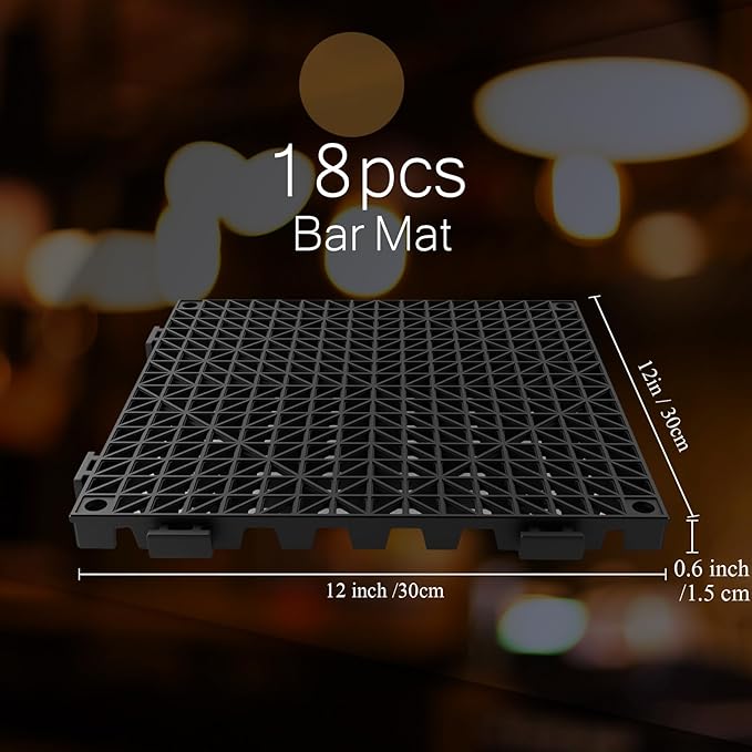Tioncy 18 Pcs Bar Countertop Supplies Interlocking Mats 12 x 12 Inch Rubber - Image 2
