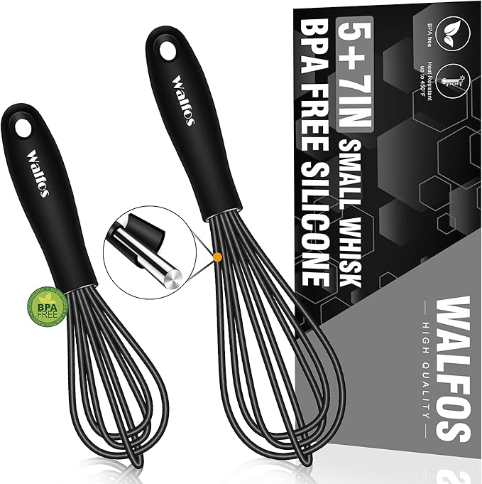 Walfos Whisk 5+7in/12cm+17cm Mini Whisk, Silicone Whisks Non Scratch Heat by Walfos
