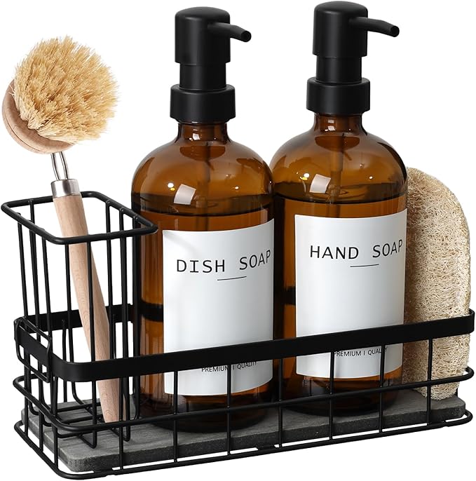 Dish Soap Dispenser for Kitchen, 16.9 fl oz Amber Hand and Dish Soap Dispensers by RYTOXILOBrightenUpYourHome