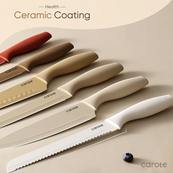 CAROTE Knife Set, 12 Pieces Kitchen Knife Set, 6 Stainless Steel Knives - Image 5