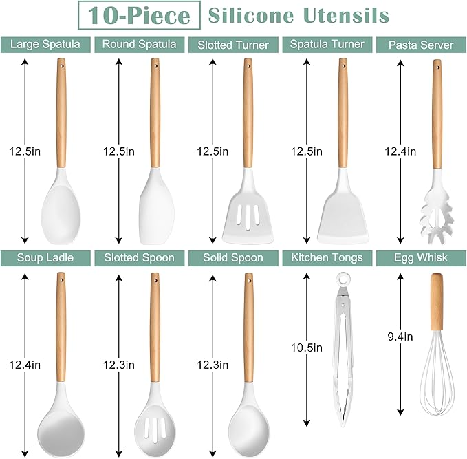 E-far Silicone Cooking Utensils Set, 446℉ Heat Resistant 10PCS Kitchen Utensils - Image 2