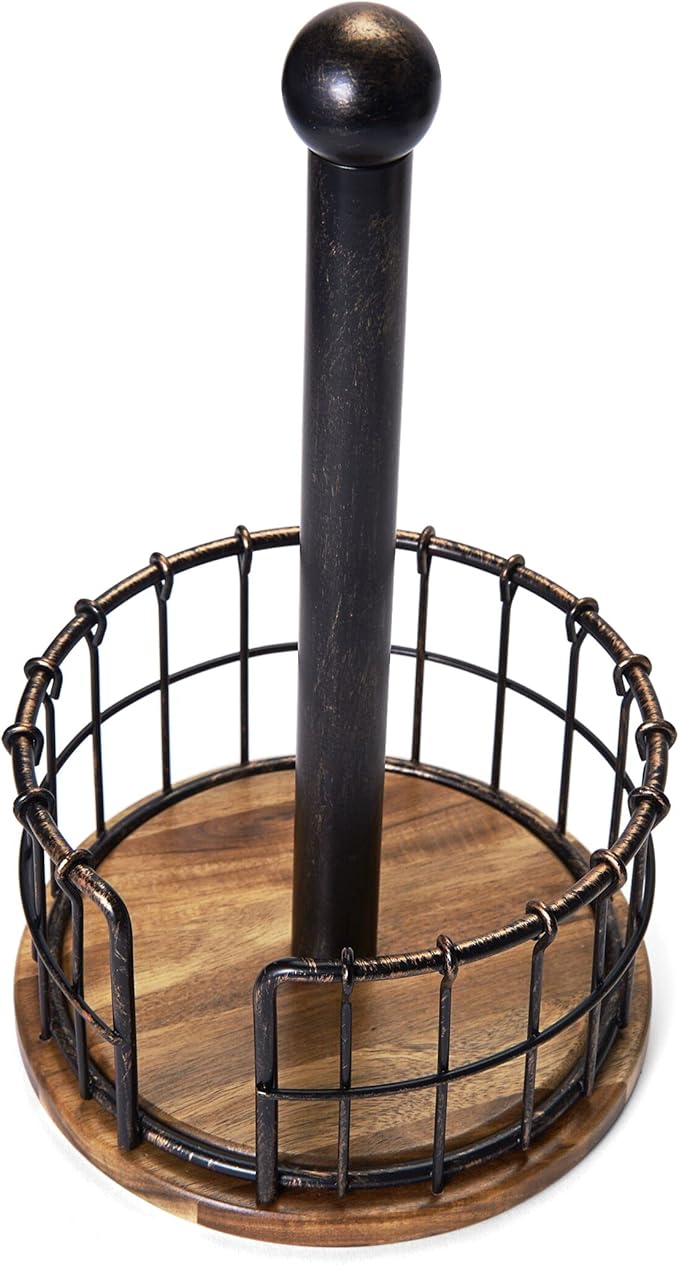 Pfaltzgraff Anvil Wire And Acacia Wood Paper Towel Holder, 13.25-Inch, Antique - Image 2