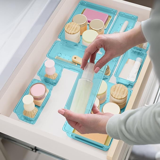 SpaceHacks 15 PCS Clear Plastic Drawer Organizer Set, 4-Size Acrylic Drawer - Image 2