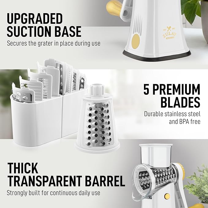 Zulay Kitchen Rotary Cheese Grater 5 Blade Cheese Shredder - Image 7