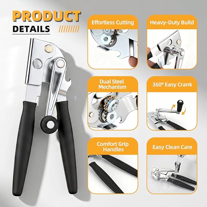 Manual Can Opener, Easy-Grip Hand Crank Can Opener - Image 3