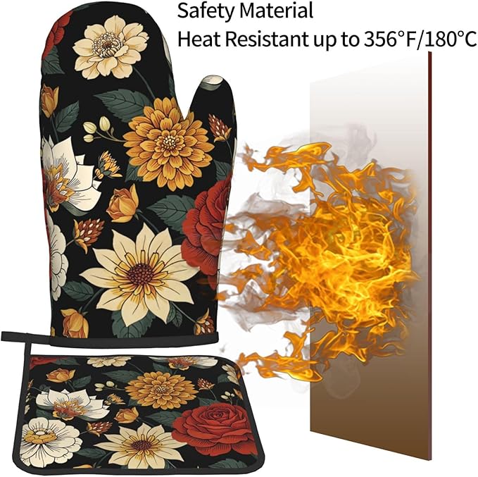 Boho Floral Oven Mitts and Pot Holders Sets of 2 Vintage Kitchen Mitts Bohemian - Image 5