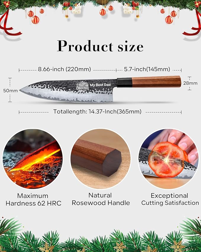 FAMCÜTE Personalized Gifts for Men Engraved Custom Japanese Knife, Hand Forged - Image 2