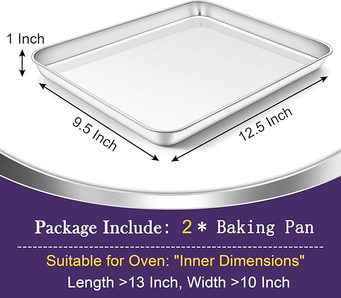 TeamFar Toaster Oven Pan Set of 2, Stainless Steel Toaster Oven Baking Tray - Image 2