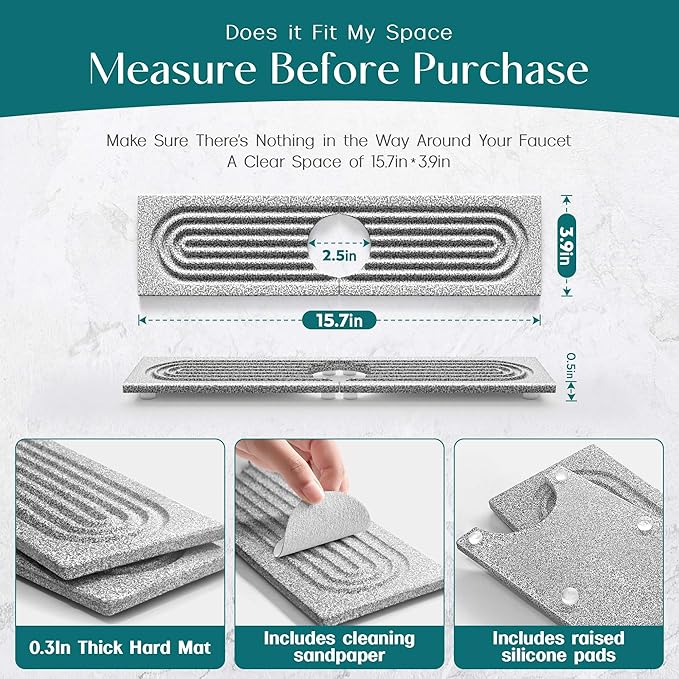 Stone Faucet Mat for Kitchen Sink, Diatomite Stone Drying Mat for Kitchen - Image 6