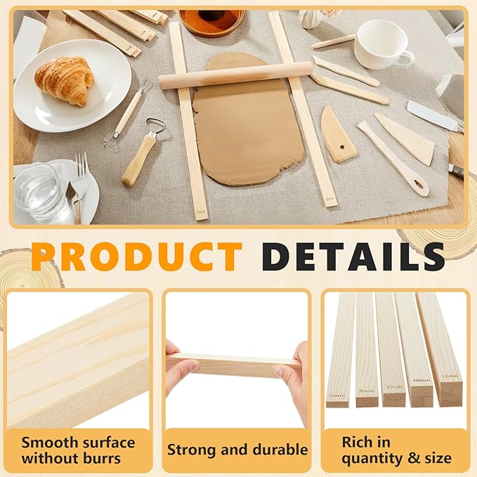 Sasylvia 10 Pcs Pottery Rolling Pin Guides Wood Teaching Rolling Mud Stick - Image 3