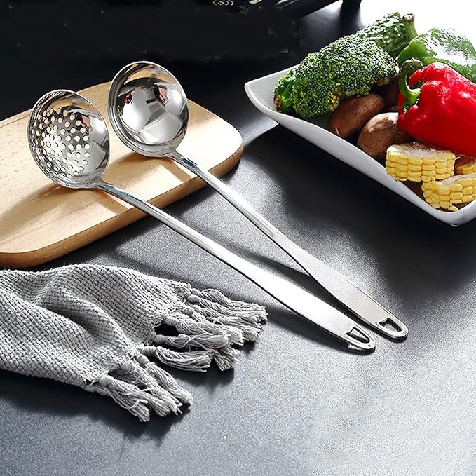 Soup Spoon Stainless Steel Heavy Duty Big Soup Ladle Colander Serving Spoon - Image 4