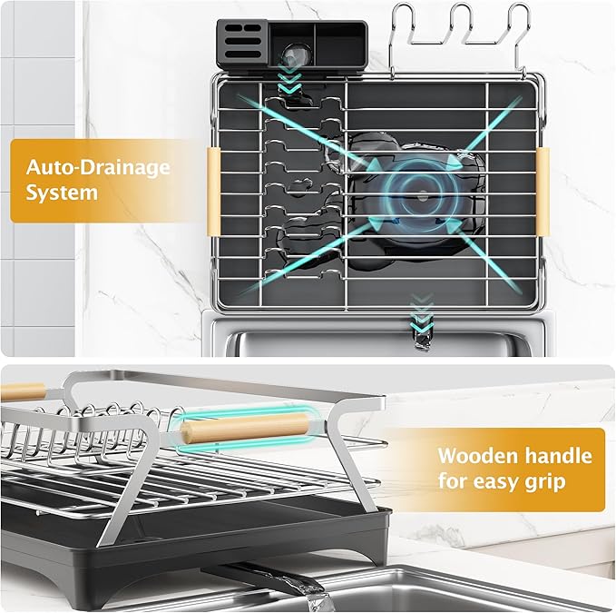 Epicano Dish Drying Rack for Kitchen Counter, Space-Saving Dish Rack, Rustproof - Image 4