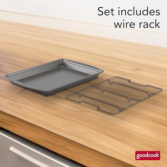 GoodCook 15” x 10.5” Nonstick Carbon Steel Baking Pan & Raised Wire Rack – - Image 2