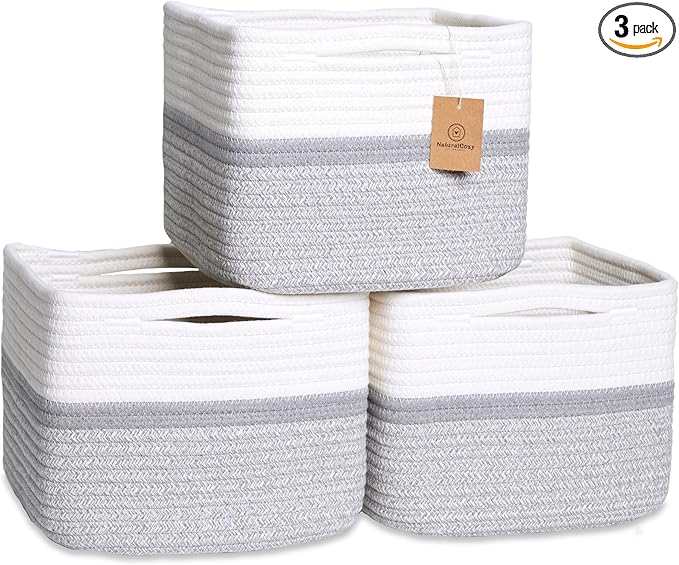 NaturalCozy Storage Cubes 9”x9”x7”Cotton Rope Woven Baskets by NaturalCozy