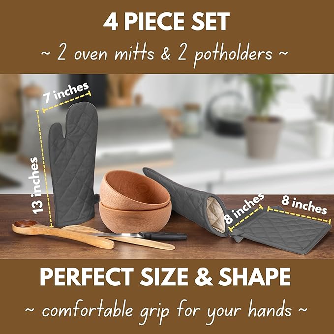 Native Fab Farmhouse Oven Mitts and Pot Holders Set of 4, Heat Resistant - Image 2
