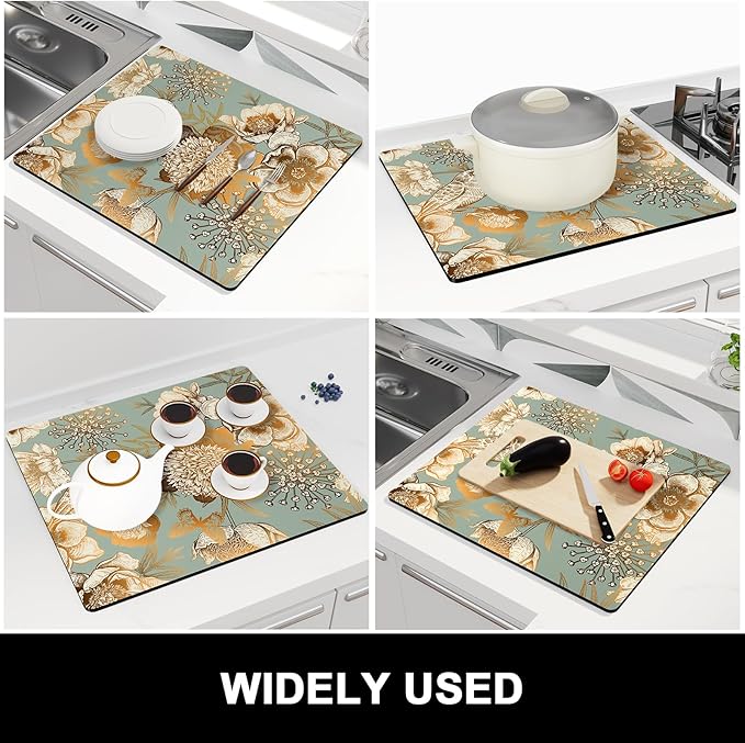 Rnivvi Dish Drying Mat for Kitchen Counter, 16 x 18" Cute Flower Theme - Image 7