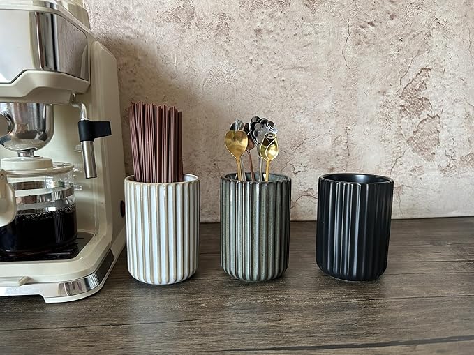 TOPYOKK Stoneware Coffee Bar Utensil Holder Tea & Coffee Spoon & Stirrer Holder - Image 2