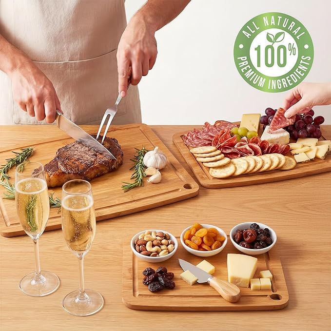 Bamboo Cutting Boards for Kitchen Set of 2, Carbonized Wood Cutting Board Set - Image 5