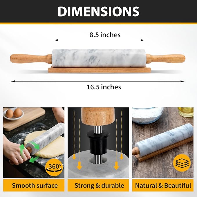 16.7 Inches Marble Rolling Pin for Baking - Image 3