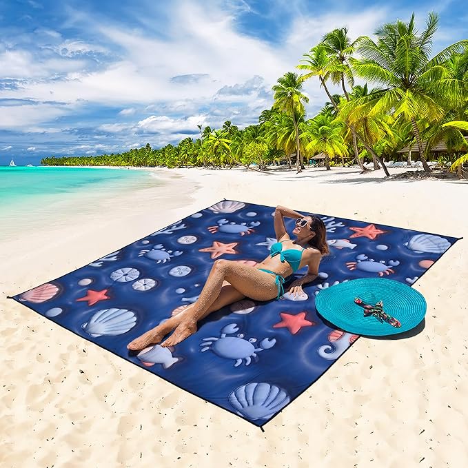 WIWIGO Beach Blanket Waterproof Sandproof Beach Mat 79" X 83"/10'x9'for 2-8 - Image 5