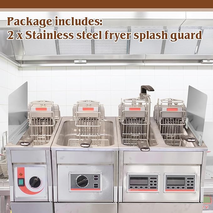 Ferraycle 2 Pack 20-1/2" W x 9" H 304 Stainless Steel Fryer Splash Guard - Image 4