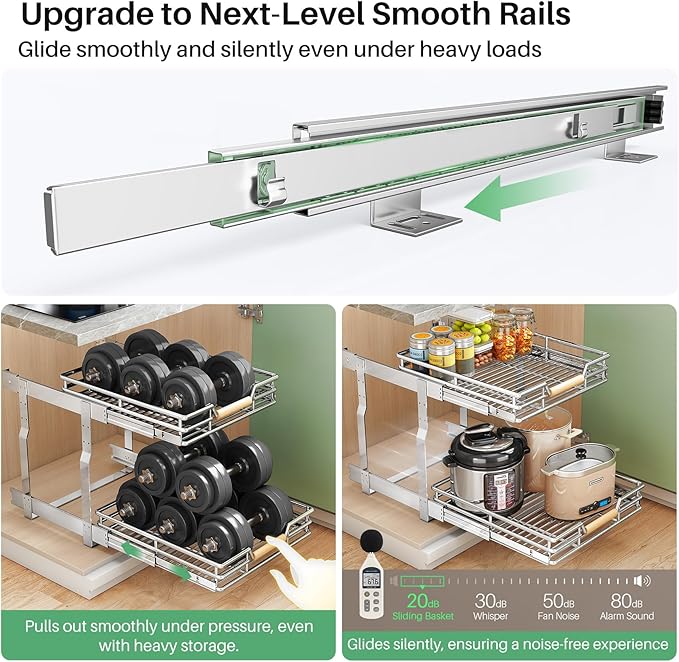 Pull out Cabinet Organizer, 2 Tiers 15"W X 21"D, Heavy Duty Smooth Sliding - Image 5