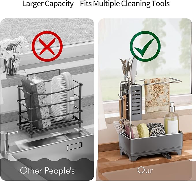 MOUKABAL Sponge Holder for Kitchen Sink, 2-Tier Sink Caddy Organizer - Image 4