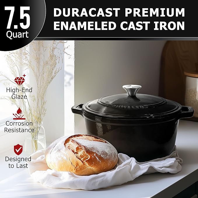 MUELLER HOME 7.5 QT Enameled Cast Iron Dutch Oven, Heavy-Duty, Oven-Safe up to - Image 2