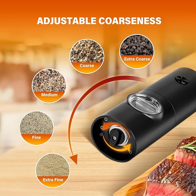 Simple Deluxe Electric Salt and Pepper Grinder Set, One Hand Adjustable - Image 5