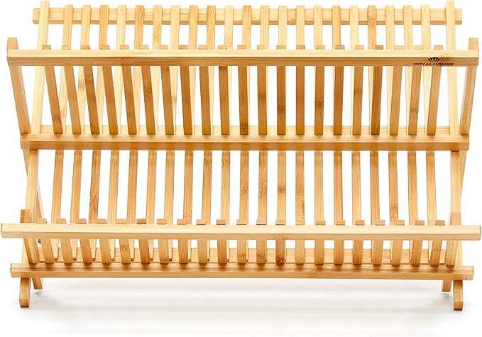 RoyalHouse Premium Natural Bamboo Dish Rack, Collapsible Dish Drainer, Foldable - Image 7
