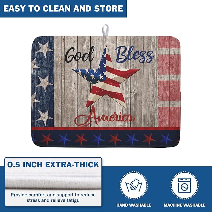Kawani 4th of July Dish Drying Mat 18x24 Inch Patriotic God Bless America - Image 5