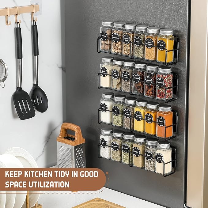VITEVER Magnetic Spice Rack, 4 Pack, 24 Square Glass Jars - Image 6
