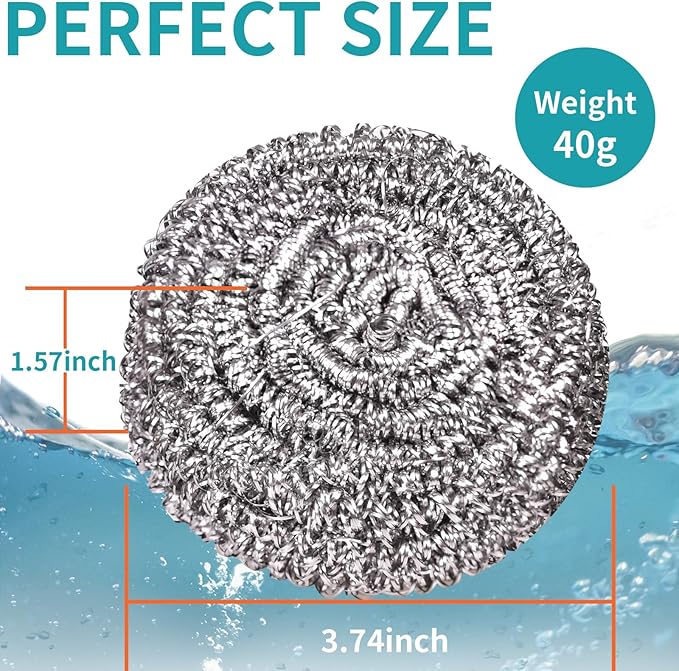 Carrie Joe Stainless Steel Scourer Heavy Duty Scrubber Pads Steel Wool Pack of 6 - Image 2