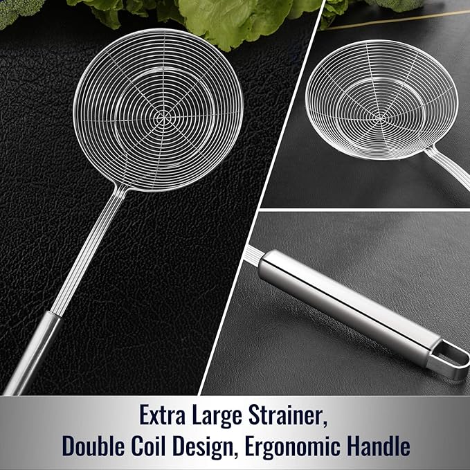 Hiware Solid Stainless Steel Spider Strainer Skimmer Ladle, Kitchen Utensils - Image 3