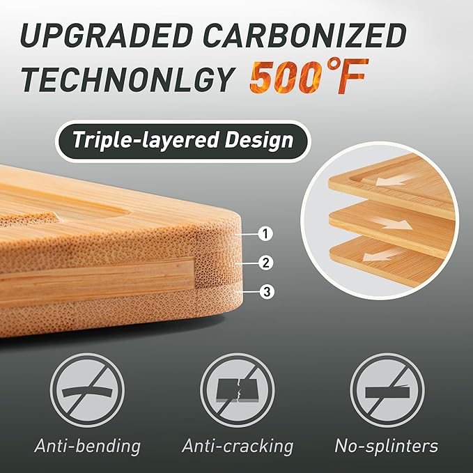 Bamboo Cutting Board Set Non Slip Feet Over Sink Chopping Board Christmas Xmas - Image 3