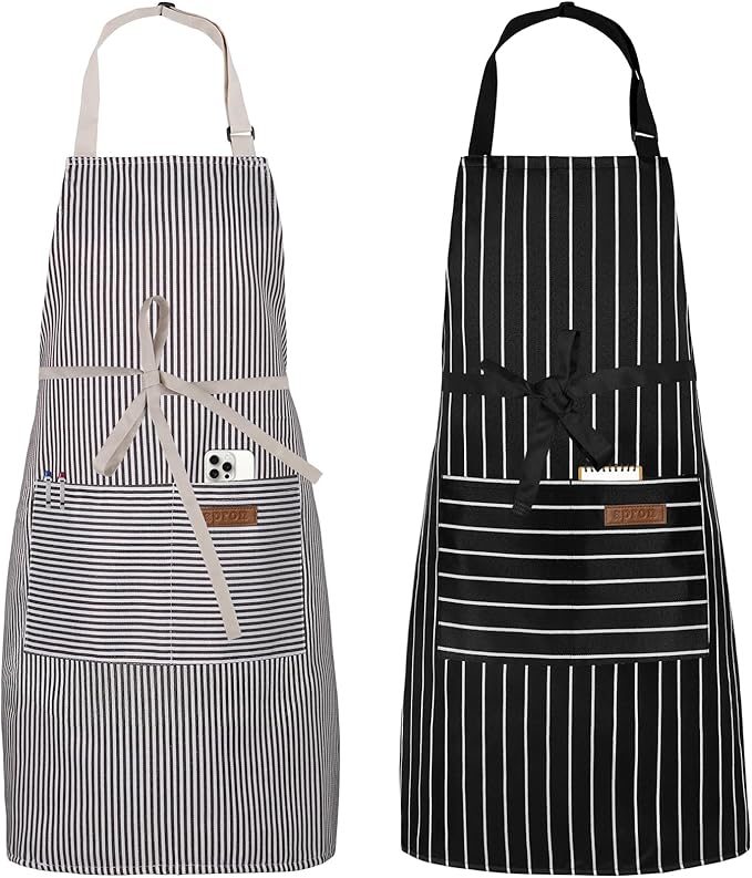 Serrenf 2 Pack Apron, Cooking Kitchen Aprons, Adjustable Bib Apron by serrenf