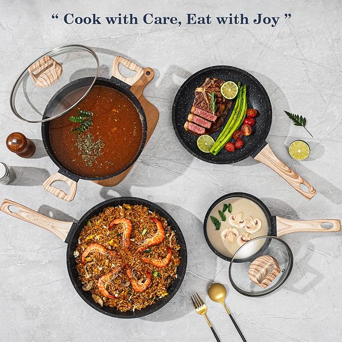 SODAY 12 Pcs Pots and Pans Set Non Stick, Cookware Sets Black Granite Induction - Image 8