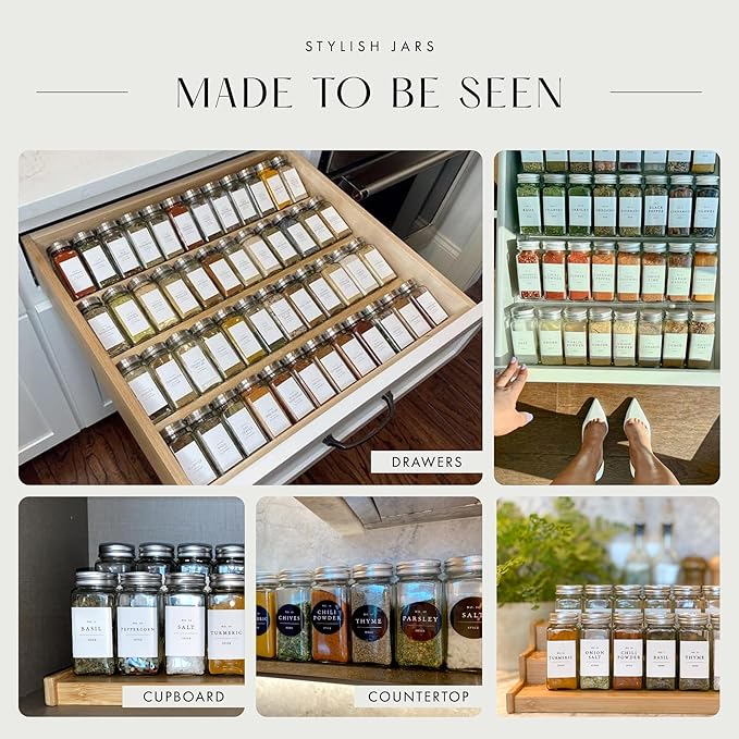 Glass Spice Jars with Labels with Metal Lids and Shakers Farmhouse 36 Pack Set - Image 5