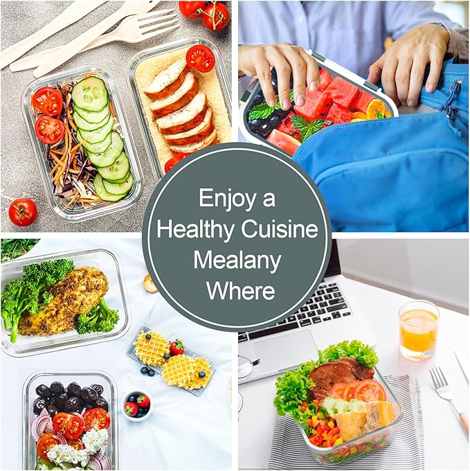 VERONES 10 Pack Glass Meal Prep Containers, Airtight Glass Lunch Containers - Image 6