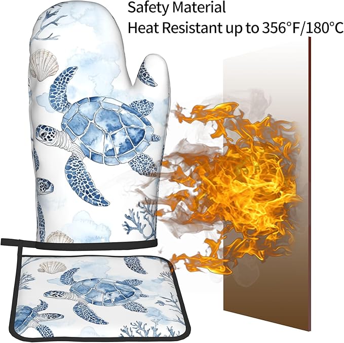 Navy Blue Ocean Sea Turtle Oven Mitts and Pot Holders Sets of 2 Summer Gift - Image 5