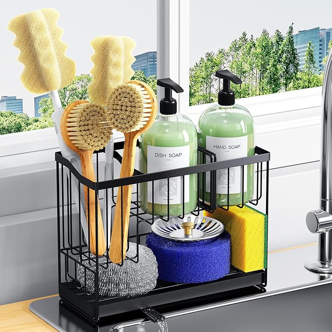 Kitchen Sink Caddy, 2-Tier Self-Draining Sponge & Dish Brush Holder, Rustproof by DYFVPOUKITCHENLIFE