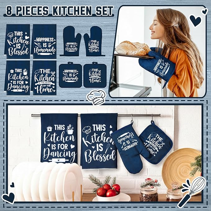 Leinuosen 8 Pcs Kitchen Towels and Oven Mitts Sets Pot Holders Dishcloths Set - Image 2