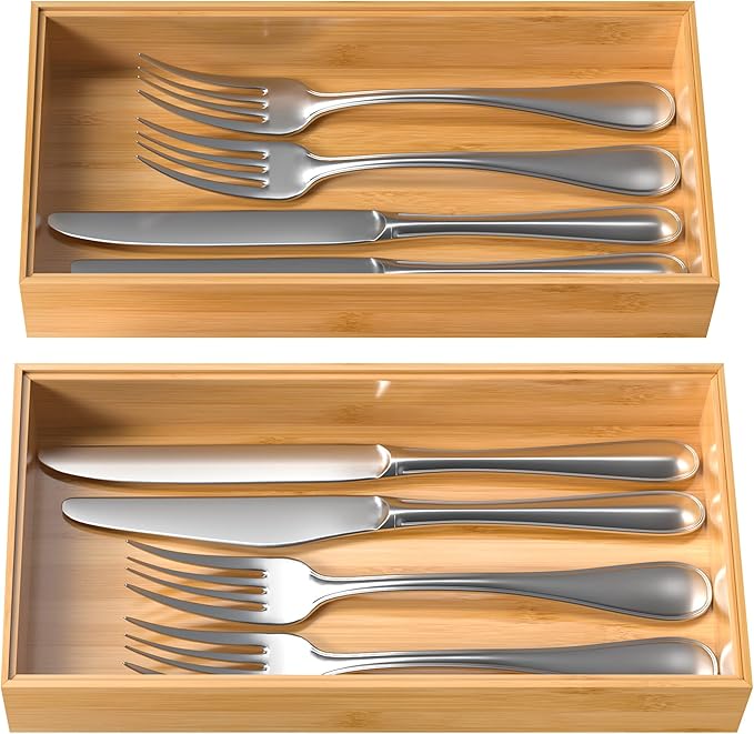 VeyFey Silverware Tray for Drawer, Stackable Kitchen Bamboo Drawer Organizer - Image 7