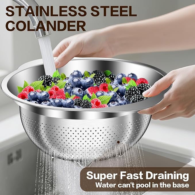 Stainless Steel Colander for Kitchen, 5 Quarts Stainless Steel Strainer - Image 7