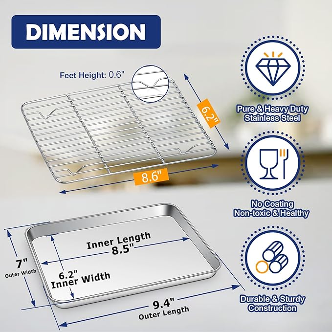 9 Inch Baking Sheet Pan with Rack Set, Joyfair Stainless Steel Toaster Oven - Image 2