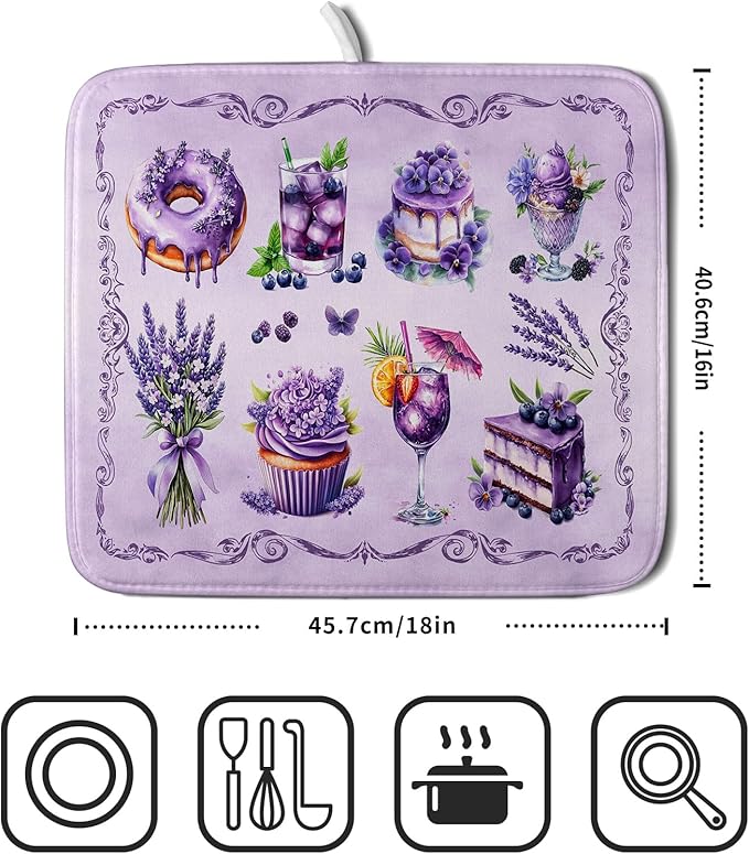 Purple Dish Drying Mats for Kitchen Counter Washable Drying Pad Absorbent - Image 2