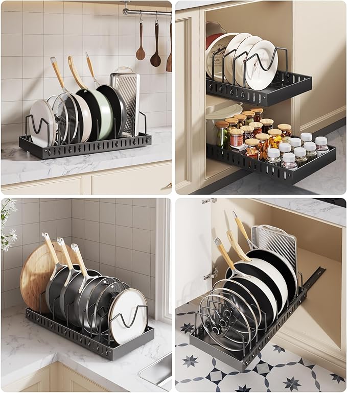 Lozovin Pull Out Pots and Pans Organizer Under Cabinet, Sliding Lid Holder and - Image 7